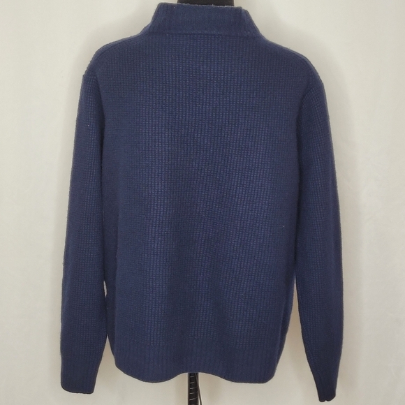 Peter Millar Men's Blue Wool Blend Waffle Knit Button Down Cardigan - Size XL - Picture 4 of 12